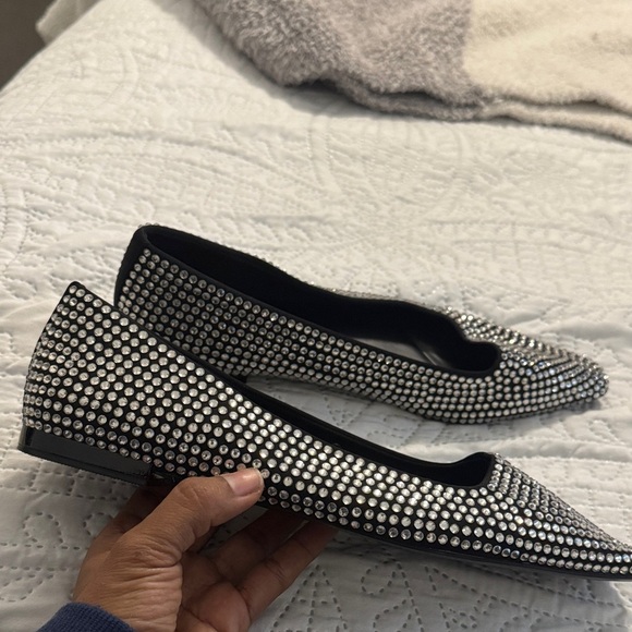 ZARA rhinestone embellished Black and Silver pointed Flats size 39 - Picture 14 of 14